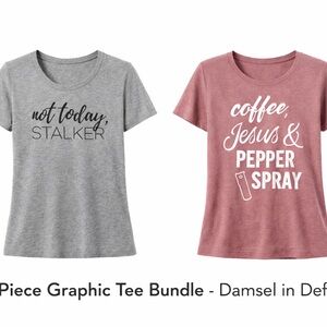 Two Piece Graphic Tee Bundle-Not Today Stalker/CoffeeJesus PepperSpray